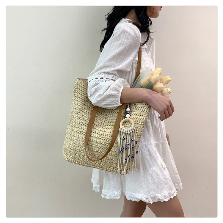2024时尚新款沙滩草编大容量包包女单肩包百搭洋气编织旅行托特包详情30