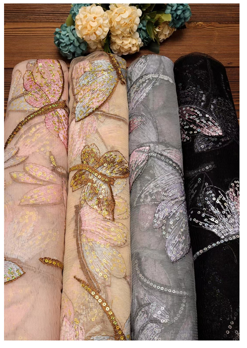 新品蝴蝶亮片婚纱面料女装连衣裙婚纱礼服窗帘晚礼服亮片详情21