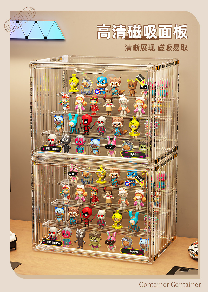 盲盒手办亚克力展示柜防尘泡泡玛特乐高积木展示架收纳塑料收纳盒详情2