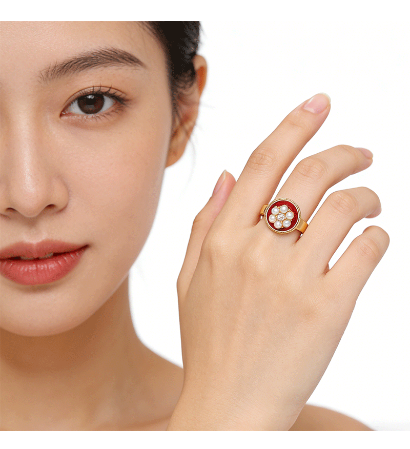 Hyacinth red oil-dripping pearl ring for women, a niche design with a high-end feel, is a fashionable and skin-whitening ring for the New Year 2026 pic 7