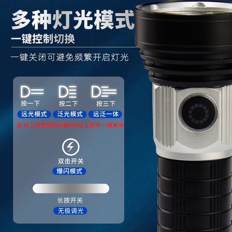 派力德新品强光手电筒远光近光多灯铝合金多功能磁吸白激光手电详情5