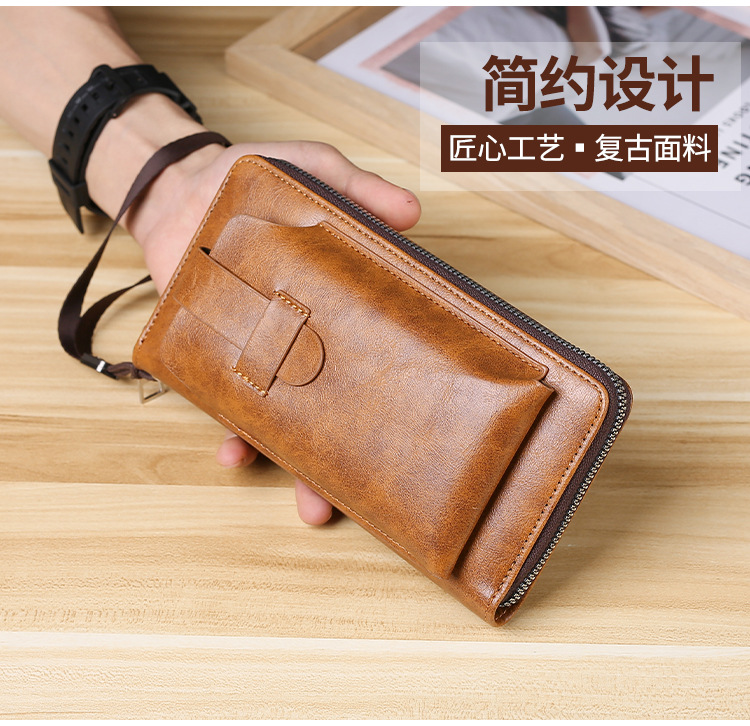 新款韩版男士商务拉链包手机包长款钱包多卡位钱夹男士时尚手拿包详情3