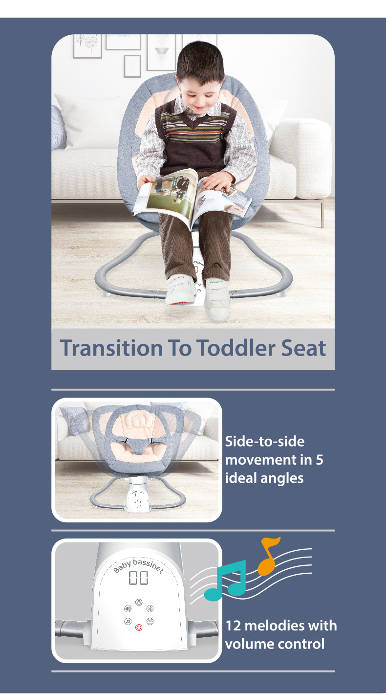 Baby toy, multi-functional rocking bed with Bluetooth, electric rocking chair for babies, light music to lull them to sleep, and baby cradle bed pic 4