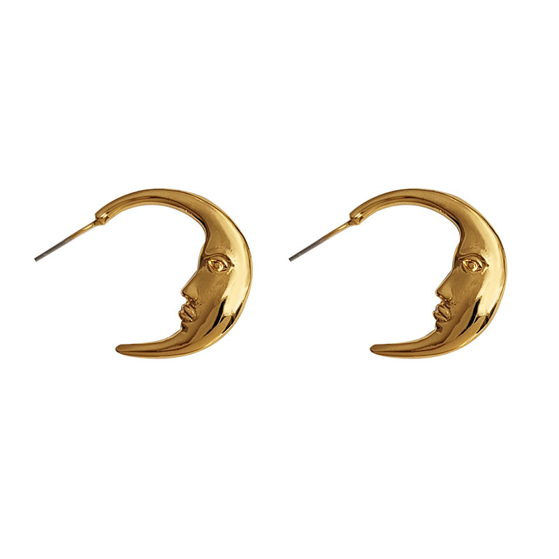 Hyacinth europa y Estados Unidos cross-border trendy pendientes de luna pendientes de alta clase sentido de diseño sensación de personalidad luz lujo agujas de acero chapado de cobre oro real adornos pic 10