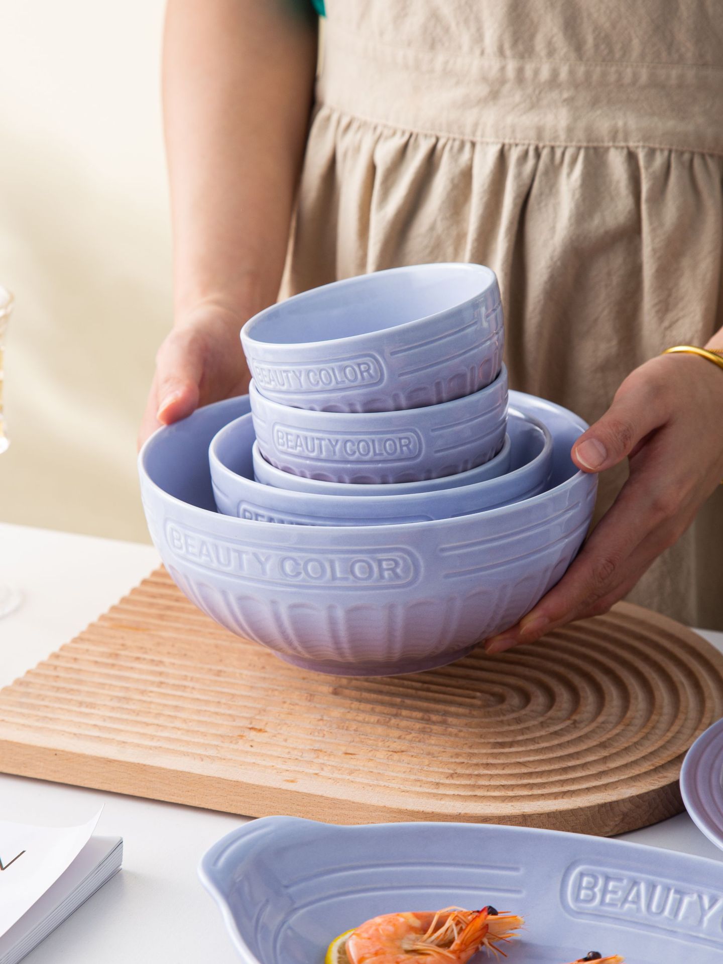 渐变紫北欧高颜值碗盘套装家用陶瓷米饭碗圆盘汤碗乔迁高级感餐具详情8