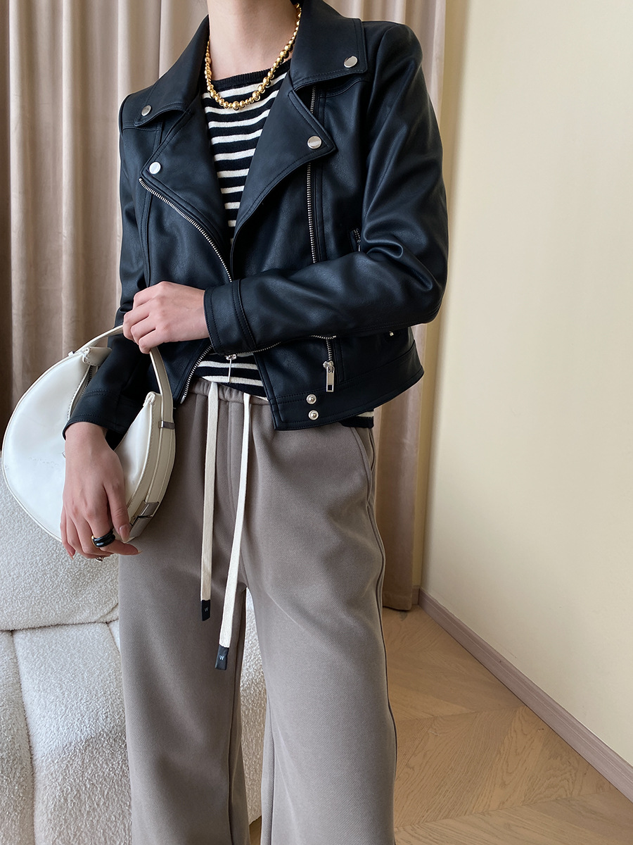 司南 时髦斜门襟拉链设计感 超模机车风皮衣夹克外套高级 SN4227详情37