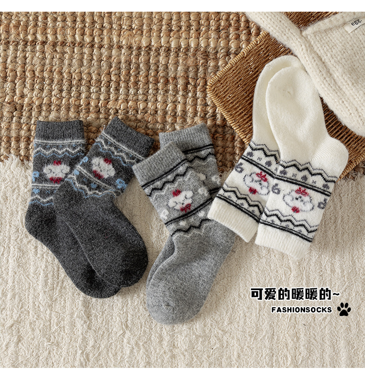 儿童袜子秋冬季加厚保暖羊毛袜儿童韩版卡通小狗冬款羊绒中筒袜详情8