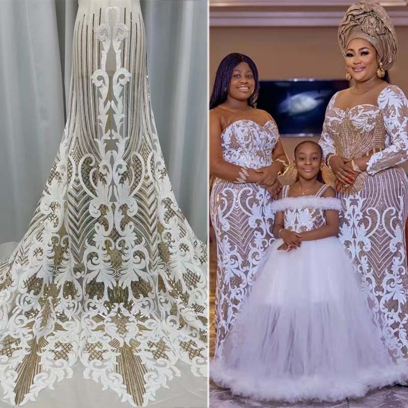 新款非洲亮片蕾丝花边网布面料派对礼服民族风服装辅料laceJX756详情46