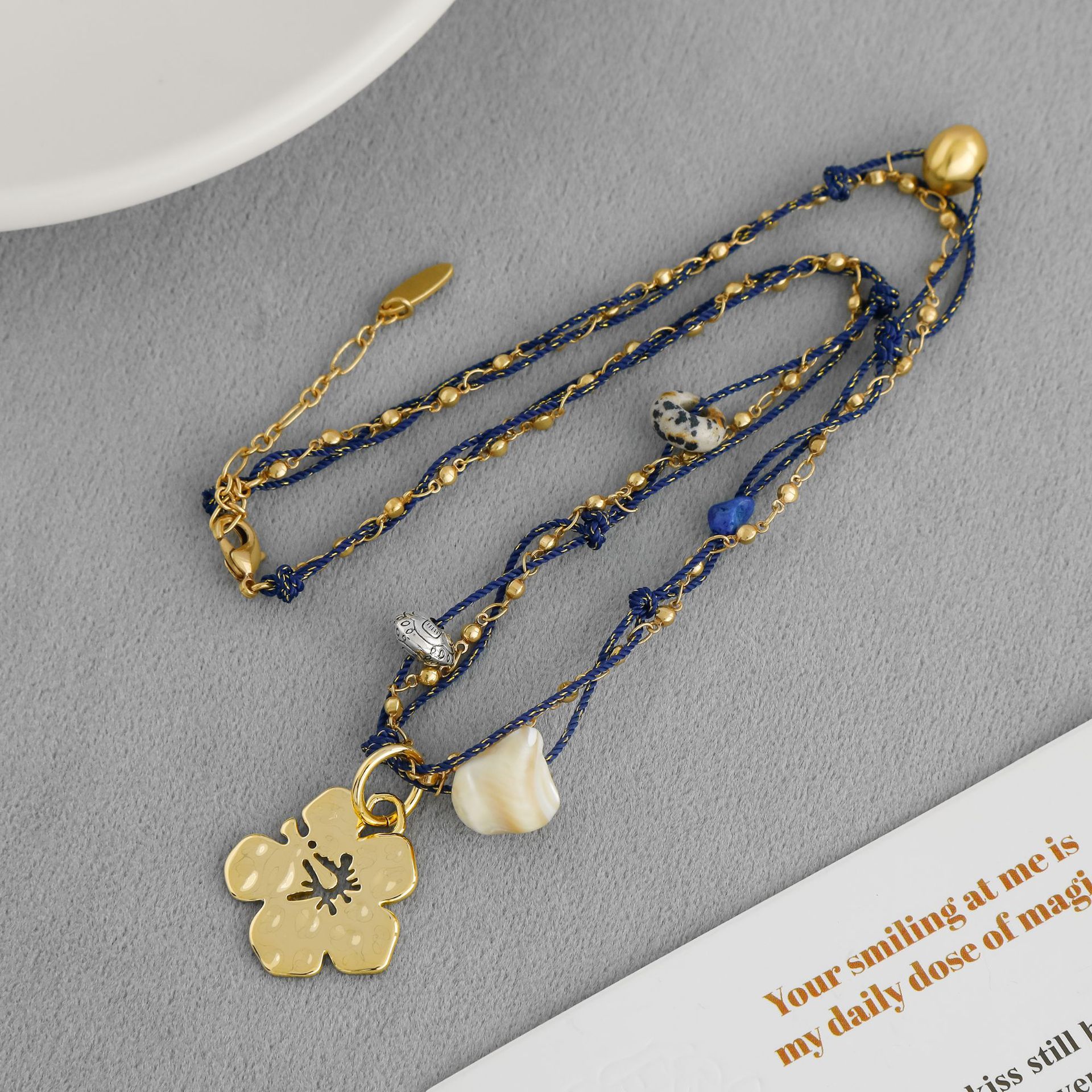 LAZY家扶桑花小岛系列项链新中式民族度假风手工编绳扶桑花锁骨链详情9