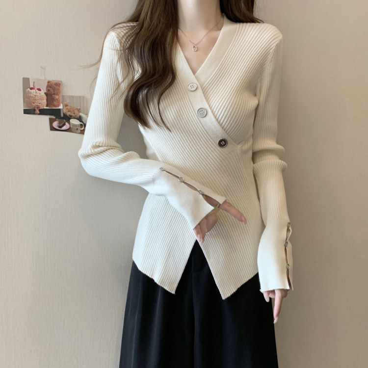 秋装女装V领毛衣套头针织衫设计感显瘦内搭秋季毛衣女外贸开衫女详情22