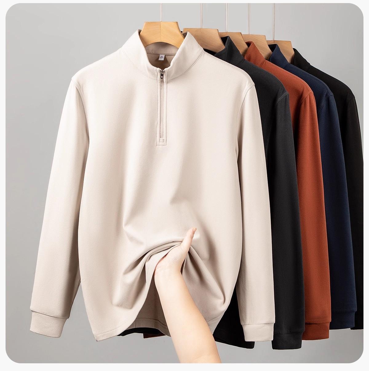 【含绵羊毛】半拉链立领双面磨毛打底衫男可外穿纯色长袖T恤休闲详情18