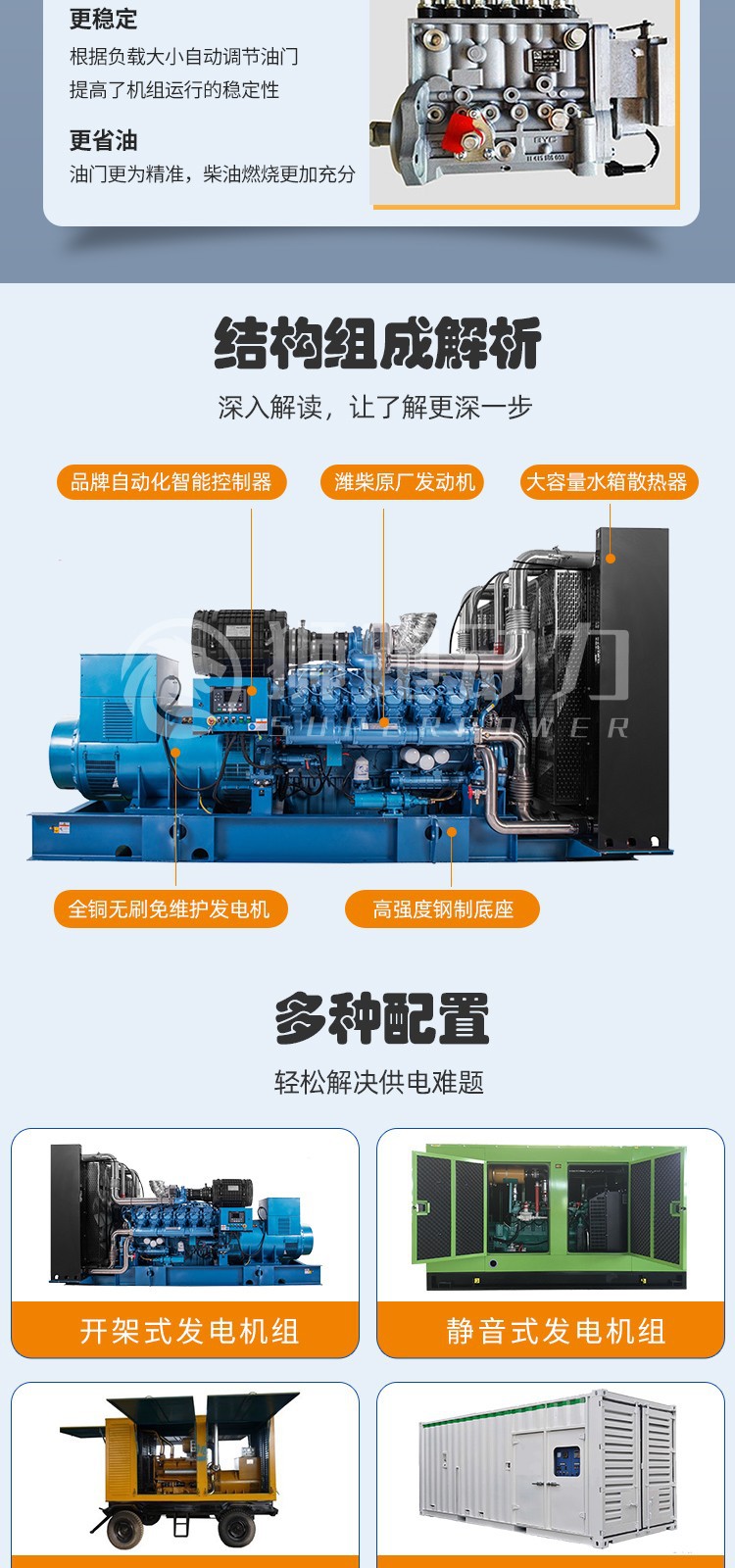 柴油发电机组500kw 大功率500千瓦发电机组源全铜无刷 潍柴博杜安详情8