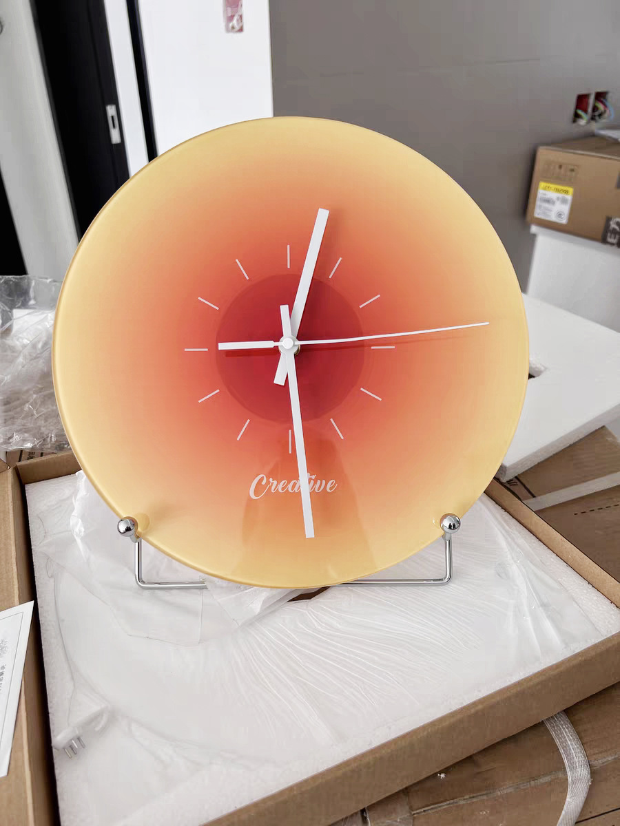 工厂创意日落玻璃钟挂表家居网红静音挂钟简约落日客厅落日时钟详情6
