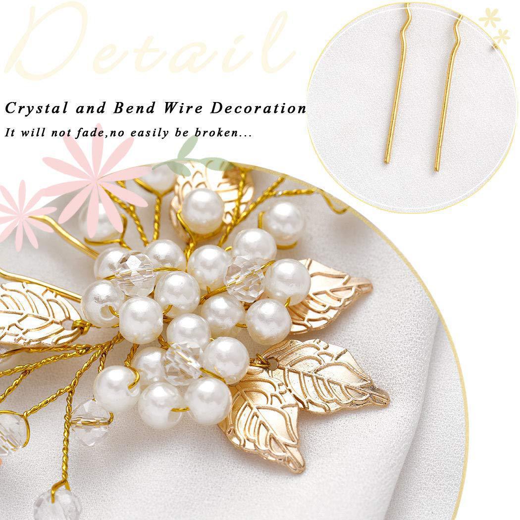 Hot-selling golden European and American style bride headwear, handcrafted pearl hair accessories, wedding updo accessories, hair forks, hairpin covers pic 4