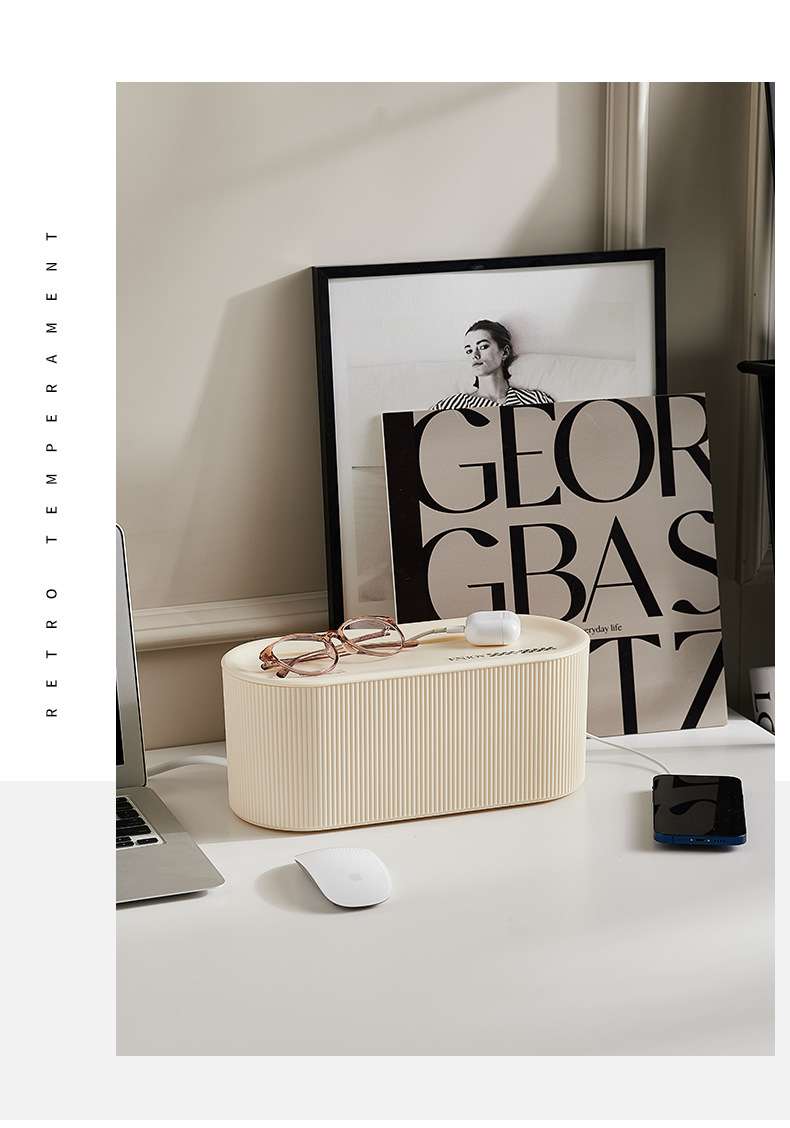 Creme-style data cable storage box, large-capacity power strip organization box, home desktop mobile phone charger storage wonder pic 6