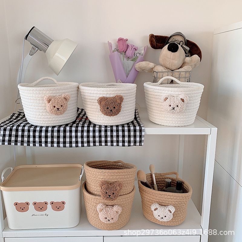 Ins-style cotton rope storage basket, woven bear desktop storage box, miscellaneous items, hair clips, hair bands, makeup brush storage basket pic 12