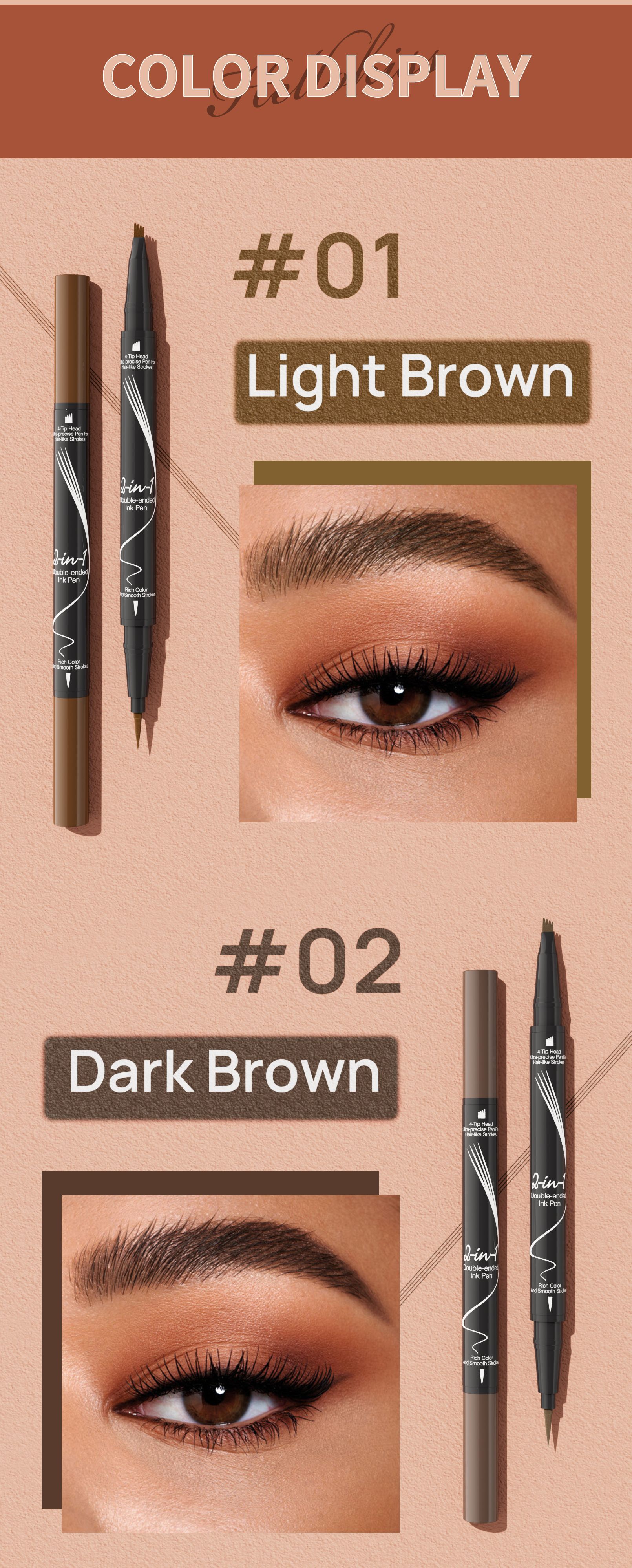 跨境彩妆四叉双头液体眉笔 HelloKiss化妆品速干耐汗不晕染眉笔详情9