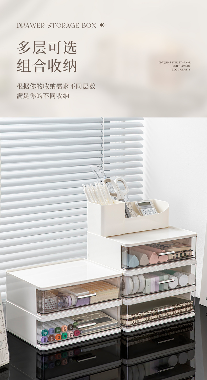 Double-layer desktop storage box, drawer cabinet, plastic multi-layer file box, stationery on the office desk, student sundries storage pic 2