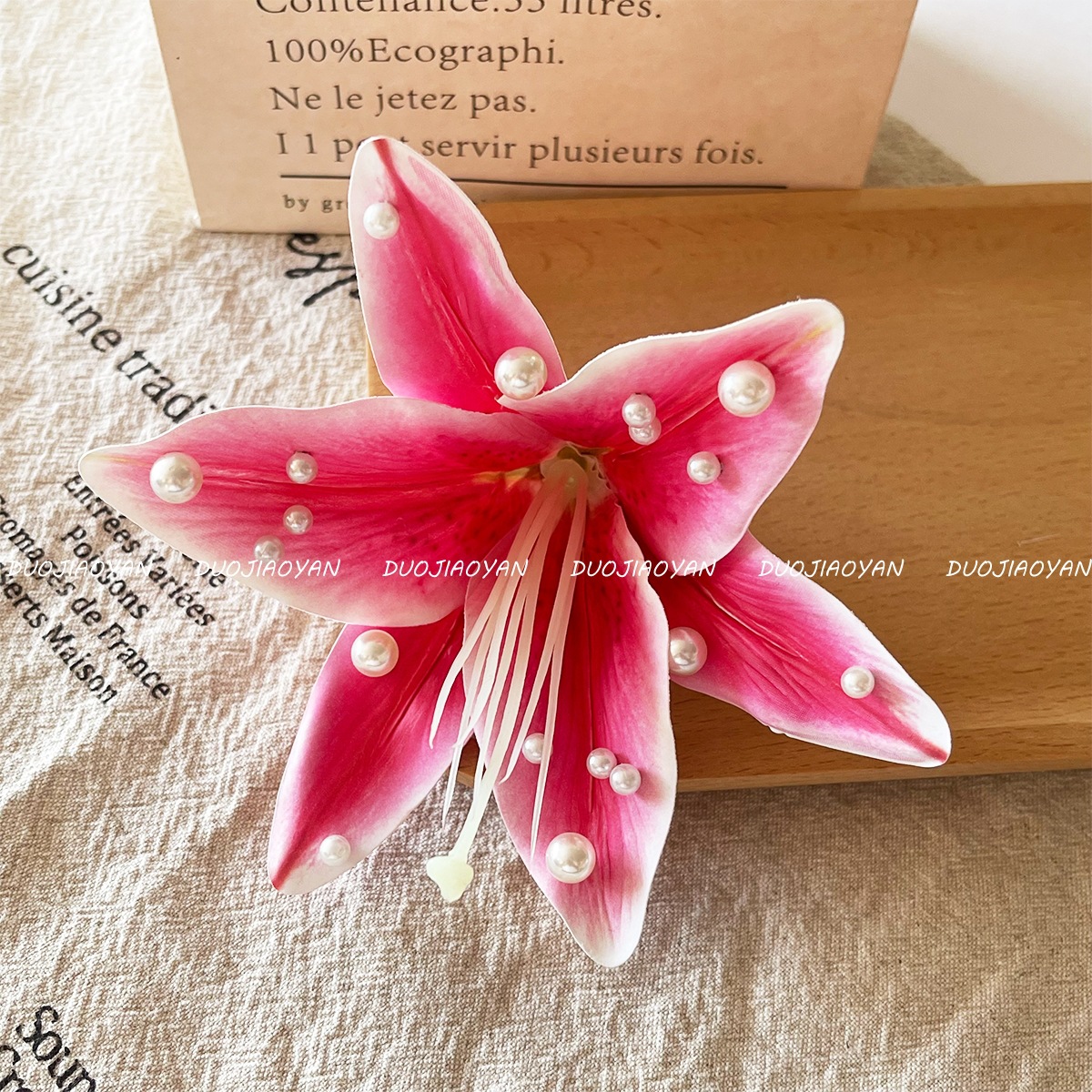 New cross-border lily pearl hairpin with a high-end atmosphere, beaded hair accessory, Hawaiian vacation style duckbill hairpin for women pic 14