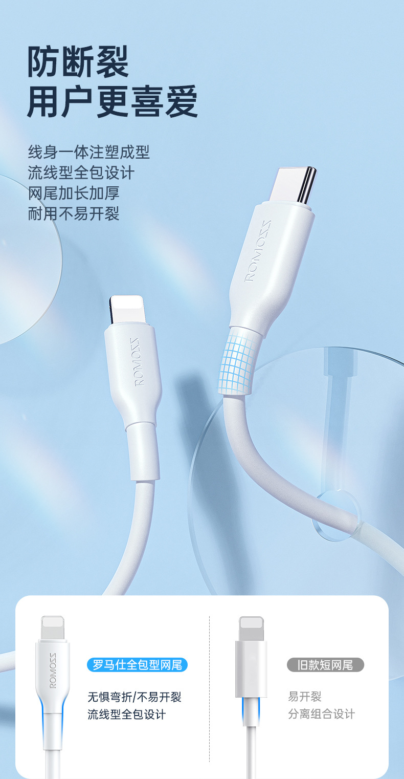 罗马仕苹果PD快充数据线20/27W适用iPhone8-14手机iPad平板充电线详情7