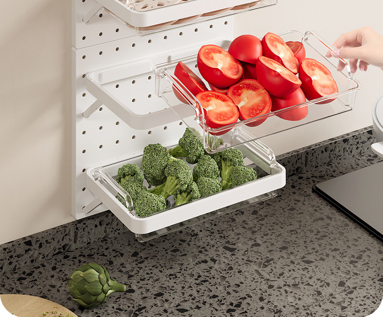 Kitchen pegboard storage basket rack, scallion, ginger, garlic, fruit and vegetable preparation plate, non-drilling and pasting type hot pot side cutting board storage rack pic 12