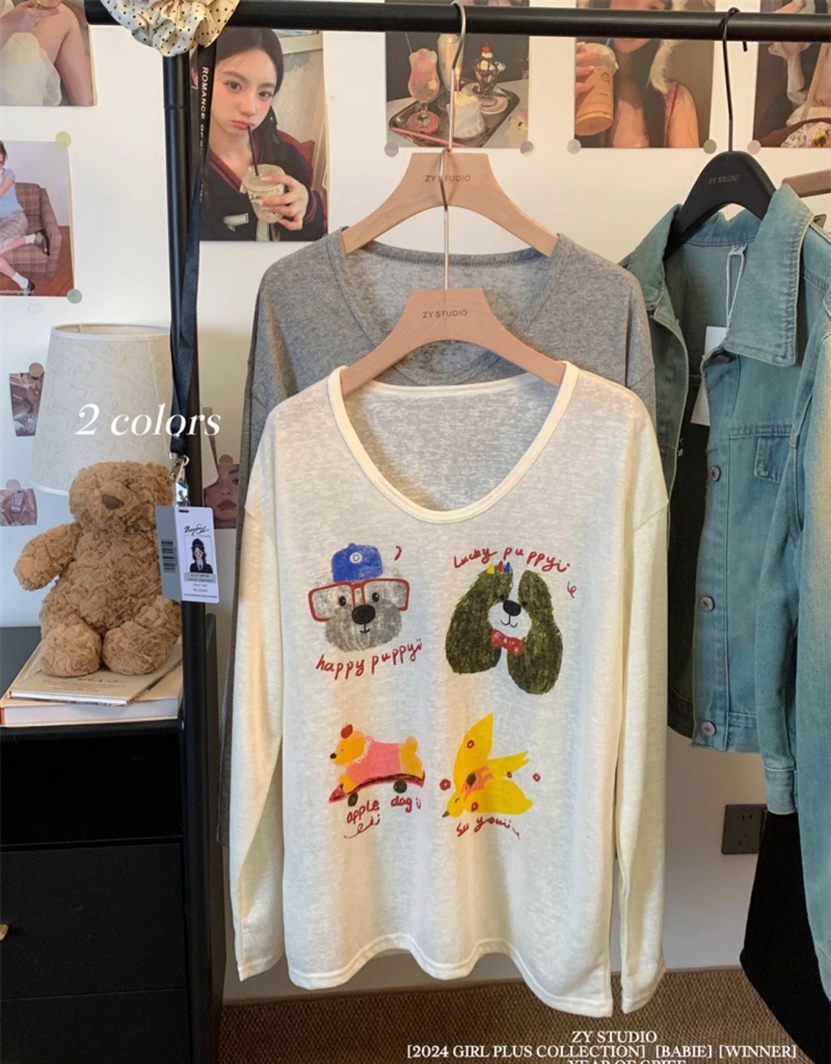 Loose-fitting, wide-necked, thin, sun-protective smock for women, summer, youthful cartoon printed long-sleeved T-shirt, U-neck top pic 4