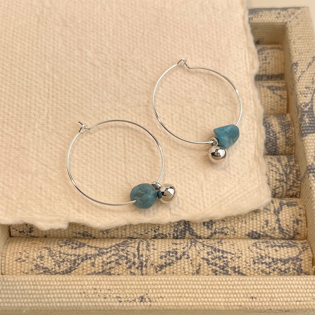 Personalized minimalist natural stone apatite handcrafted original designer circular earrings factory earrings wholesale pic 3