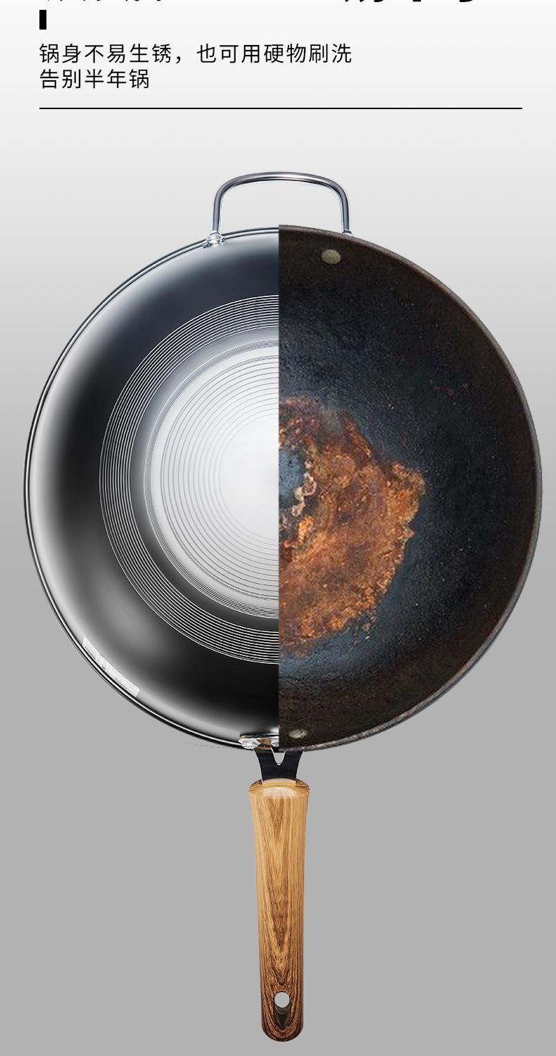 Wholesale healthy uncoated iron woks from the manufacturer, fine iron cooking woks, induction cookers, gas suitable, event gifts pic 14