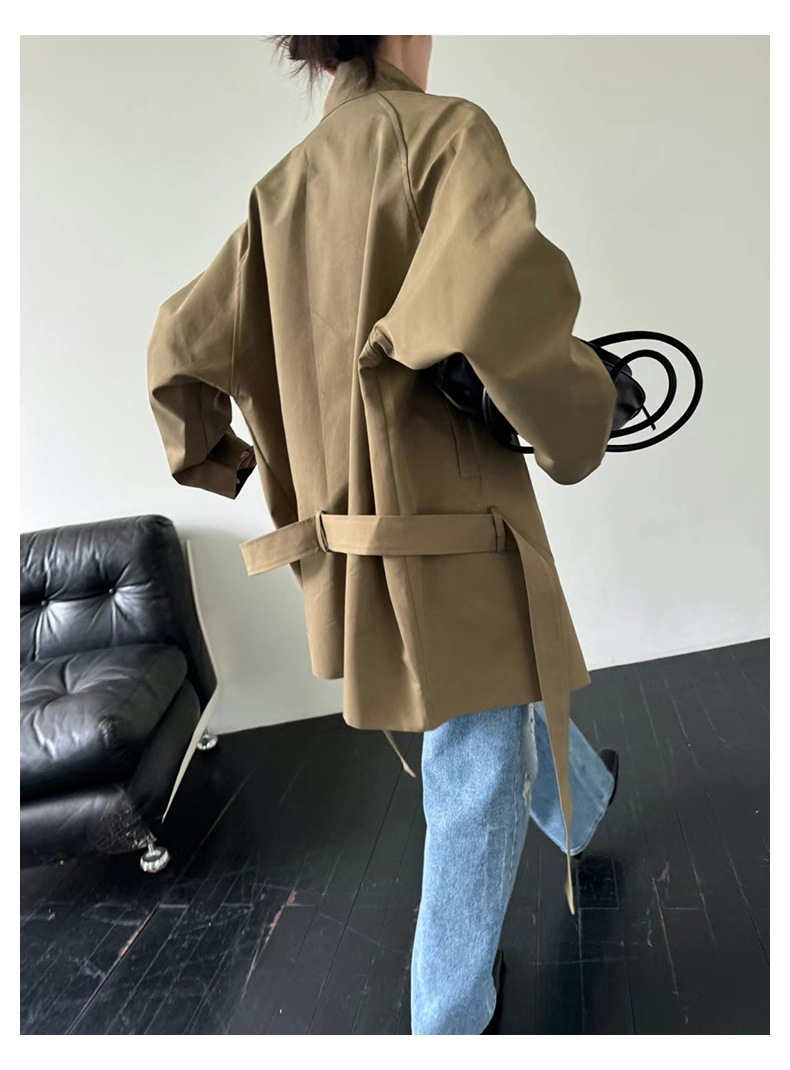 2025春季新品 韩国东大门女式风衣 立领系带设计 复古通勤风格 高级感慵懒风衣外套女款详情13