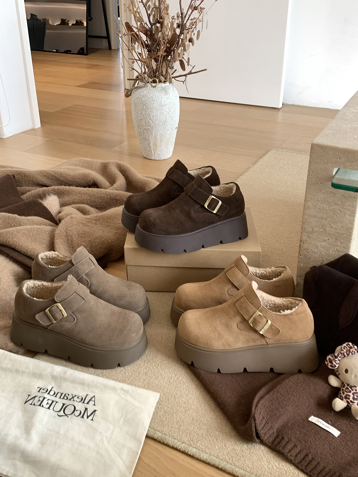 MARCO&JOYCE厚底增高勃肯鞋女冬季新款加绒松糕一脚蹬乐福鞋单鞋详情24
