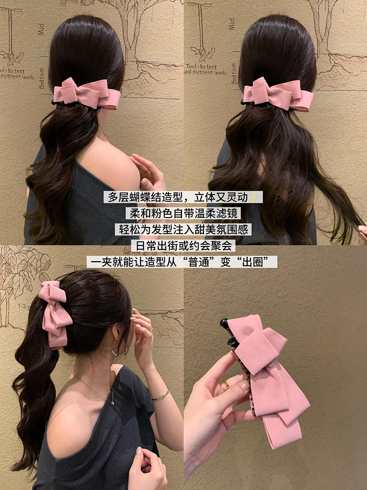 早秋韩系高级感麂皮绒多层蝴蝶结香蕉夹女后脑勺盘发夹马尾夹发饰详情2