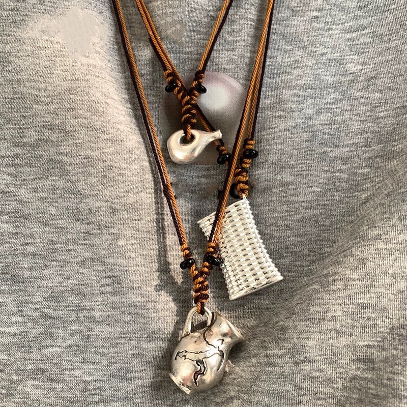 ESN经典系列雕刻酒壶项链 游牧风可小众高级感单耳酒壶编织筐项链详情3