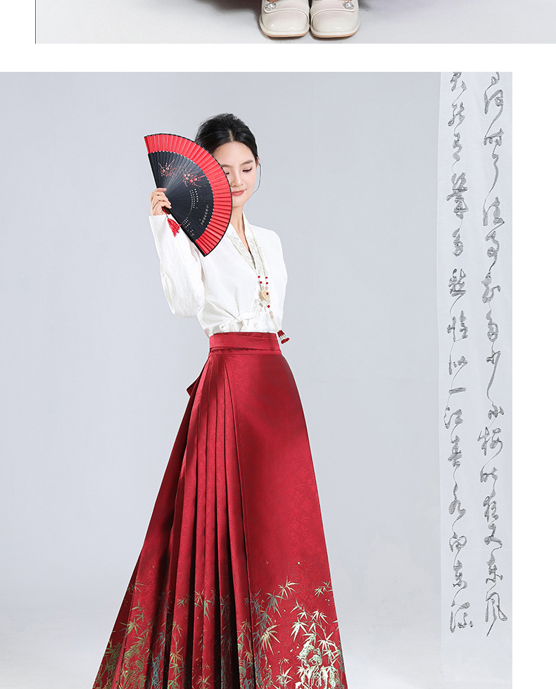 原创幻彩红竹马面裙汉服女订婚礼服新中式中国风日常新款醉梦夕风国潮详情16