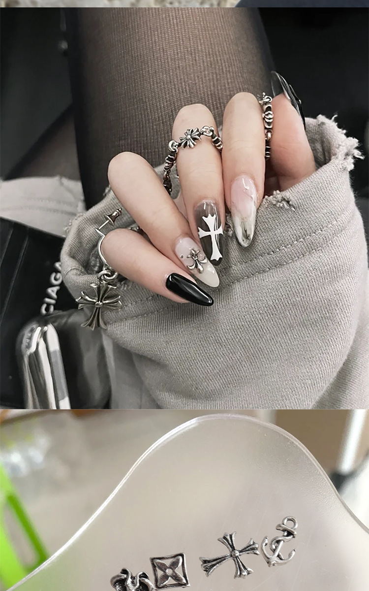 Factory direct sales of retro nail alloy jewelry, Crochet cross, lion head, heart, Pharaoh nail drill decoration pic 3