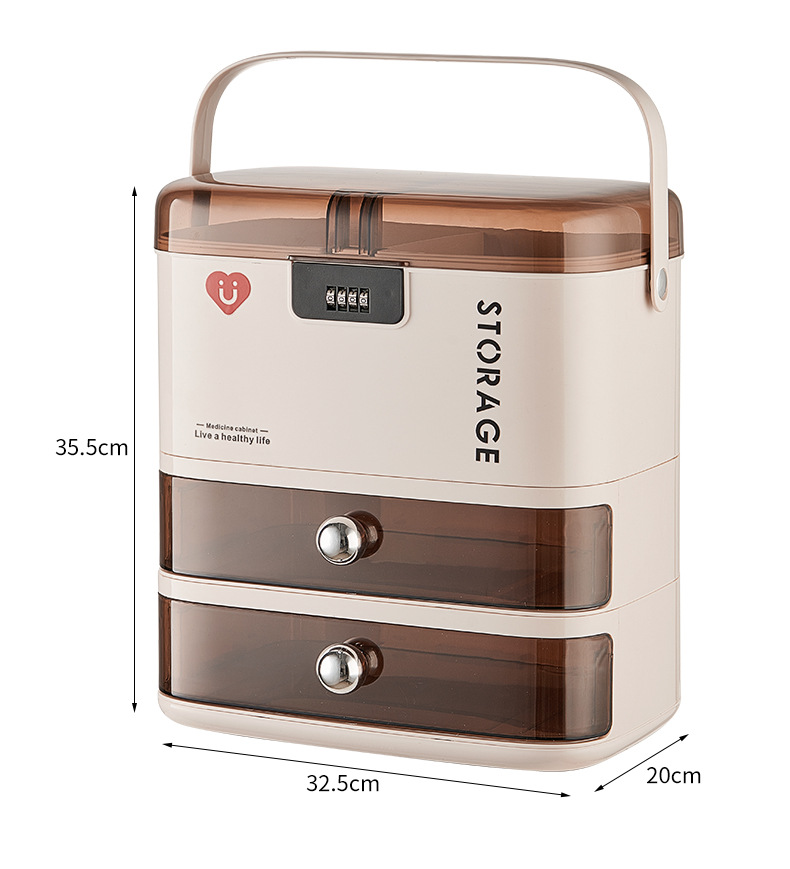 防儿童带锁密码医药箱常备药大容量家用抽屉式药品药物药膏收纳盒详情4