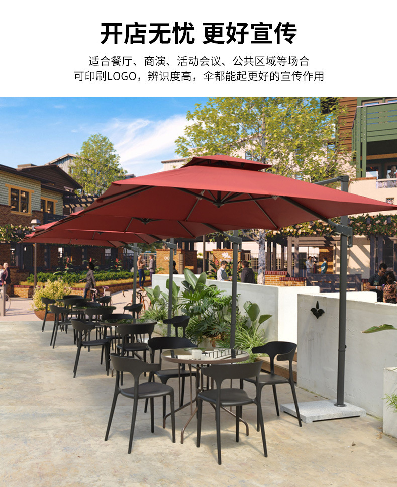 现货黑金钢遮阳伞户外四角伞室外阳篷防风太阳能LED圆形罗马伞详情33