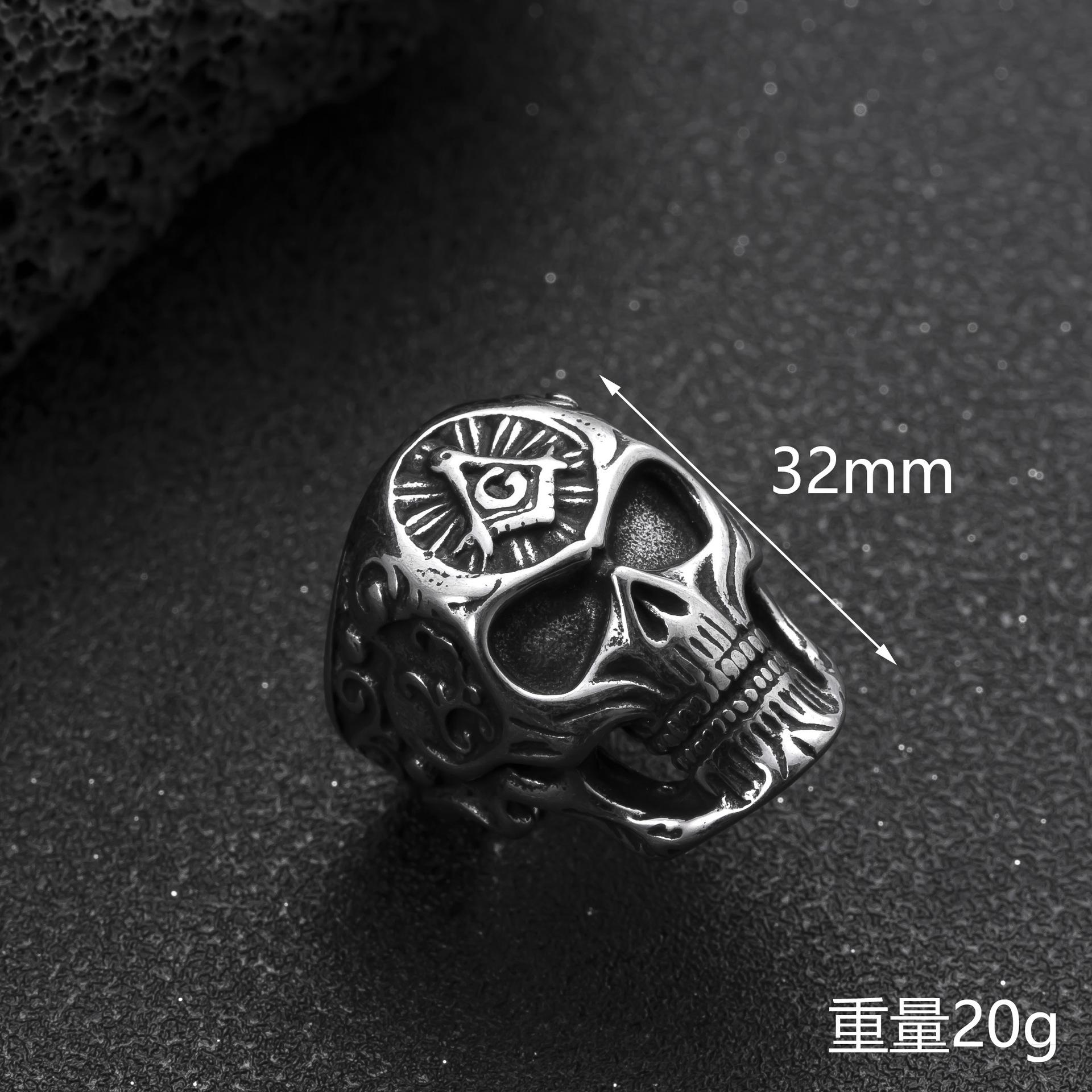 跨境新品不锈钢饰品个性朋克风男士指环铸造骷髅头钛钢戒指批发厂详情15