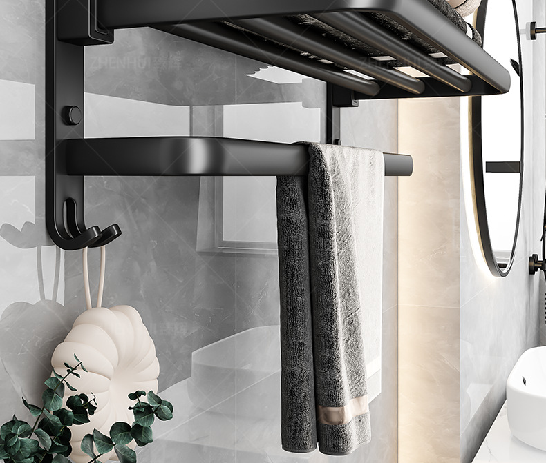 Bathroom storage rack, perforation-free space aluminum towel rack, toilet and bathroom storage, bath towel rack, bathroom hardware hangers pic 6