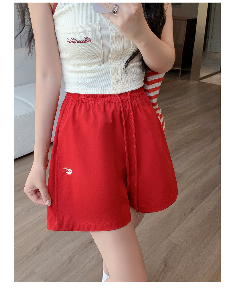 诗之韵速干不易皱刺绣短裤女高腰休闲运动阔腿百搭时尚马卡龙短裤详情30