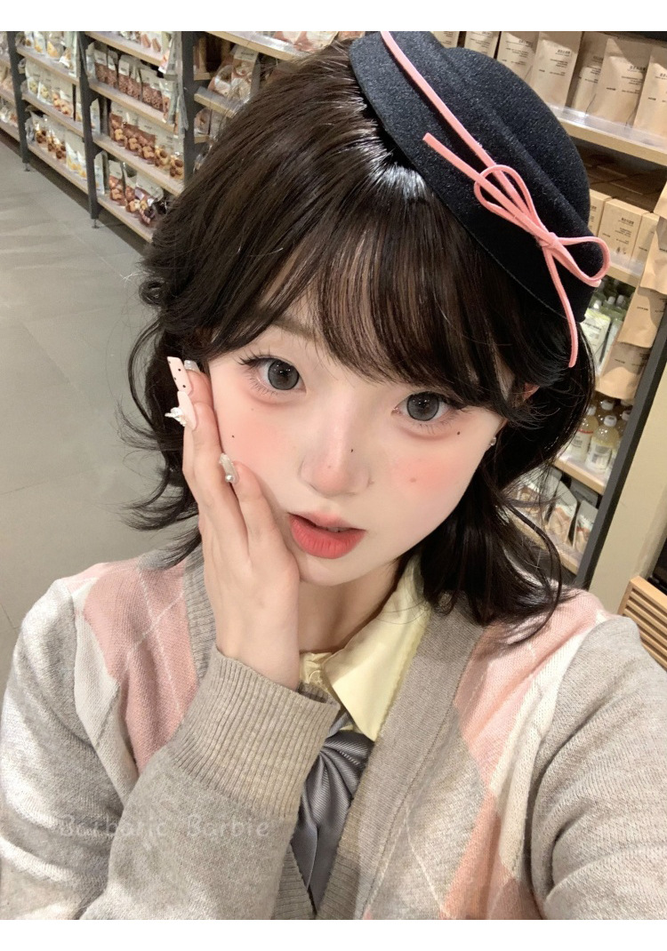 韩系可爱黑色丝绒蝴蝶结礼帽甜美少女jk圆顶贝雷帽女水手海军帽子详情4