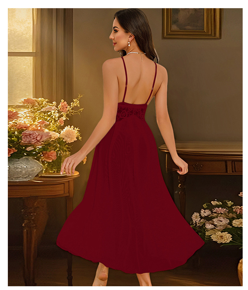 Feiyun Sexy Solid color Pure Desire Seductive pajamas Hot Mesh lace Passionate Seductive Lady halter nightdress 898 pic 17