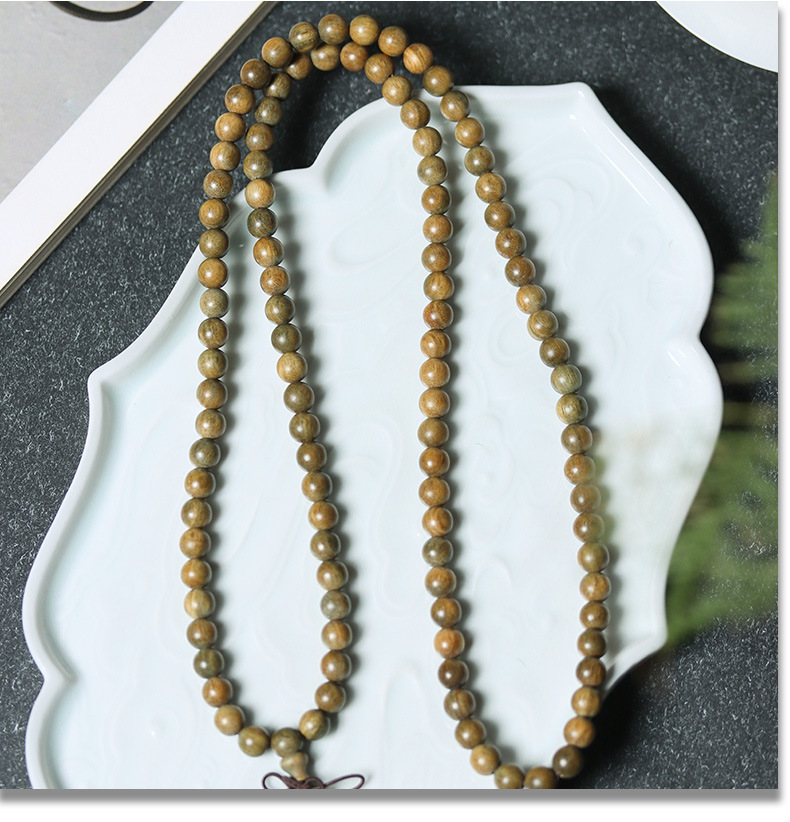Natural green sandalwood 108-bead Buddhist prayer beads bracelet for men and women, 0.8 bracelet, ethnic ancient style, hand-held pic 6