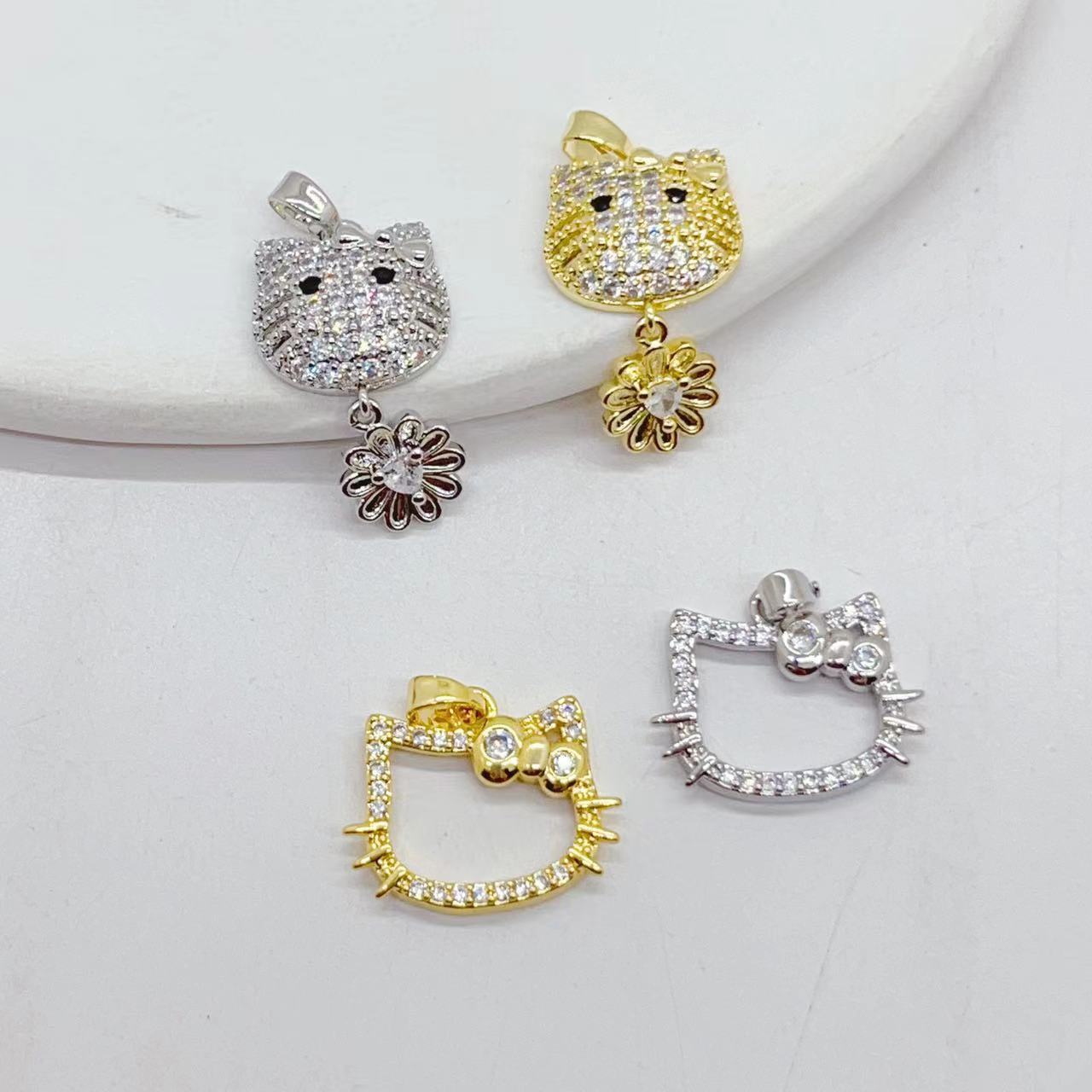 Japanese and Korean copper-plated with real gold and slightly inlaid zircon cat, exquisite and wealth-attracting, niche design sense DIY bracelet necklace accessory pic 6