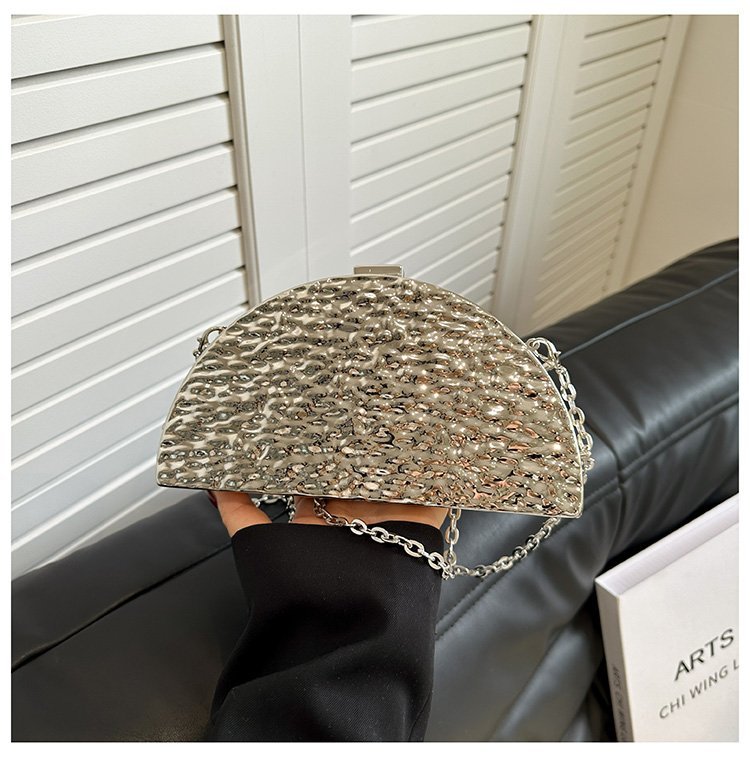 晚宴包金属2024夏季新款盒子女包链条单肩斜挎包褶皱跨镜女手机包详情66