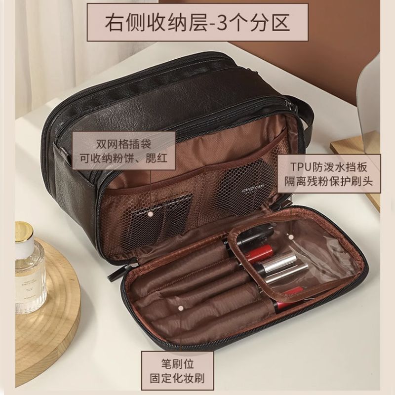 Large-capacity makeup bag, travel double-zipper toiletry bag, new waterproof high-end skin care product box, storage bag, portable for women pic 5
