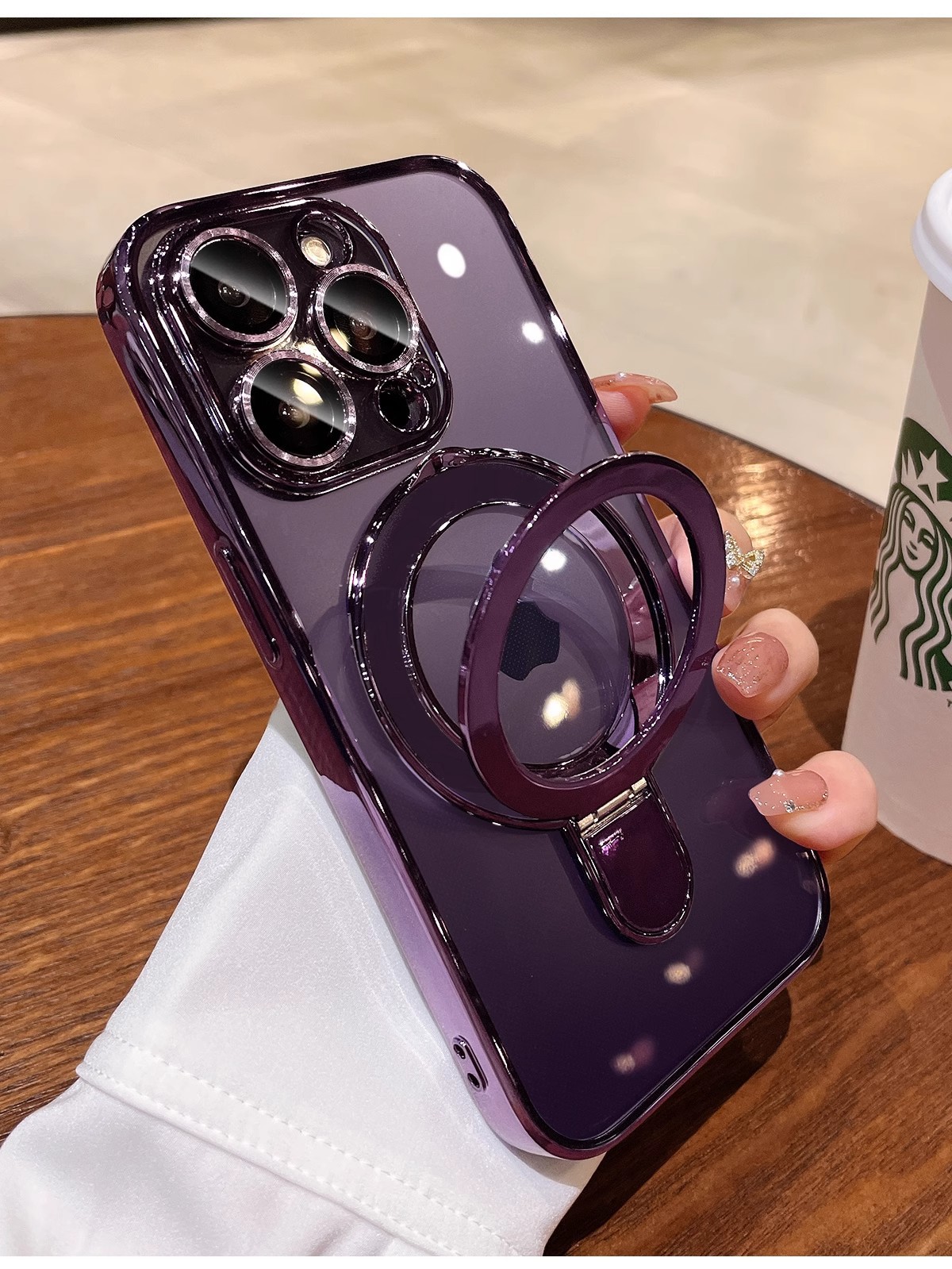 Magnetic support point bracket is suitable for iphone16promax phone cases and transparent anti-drop electroplated protective cases for Apple 15 pic 11