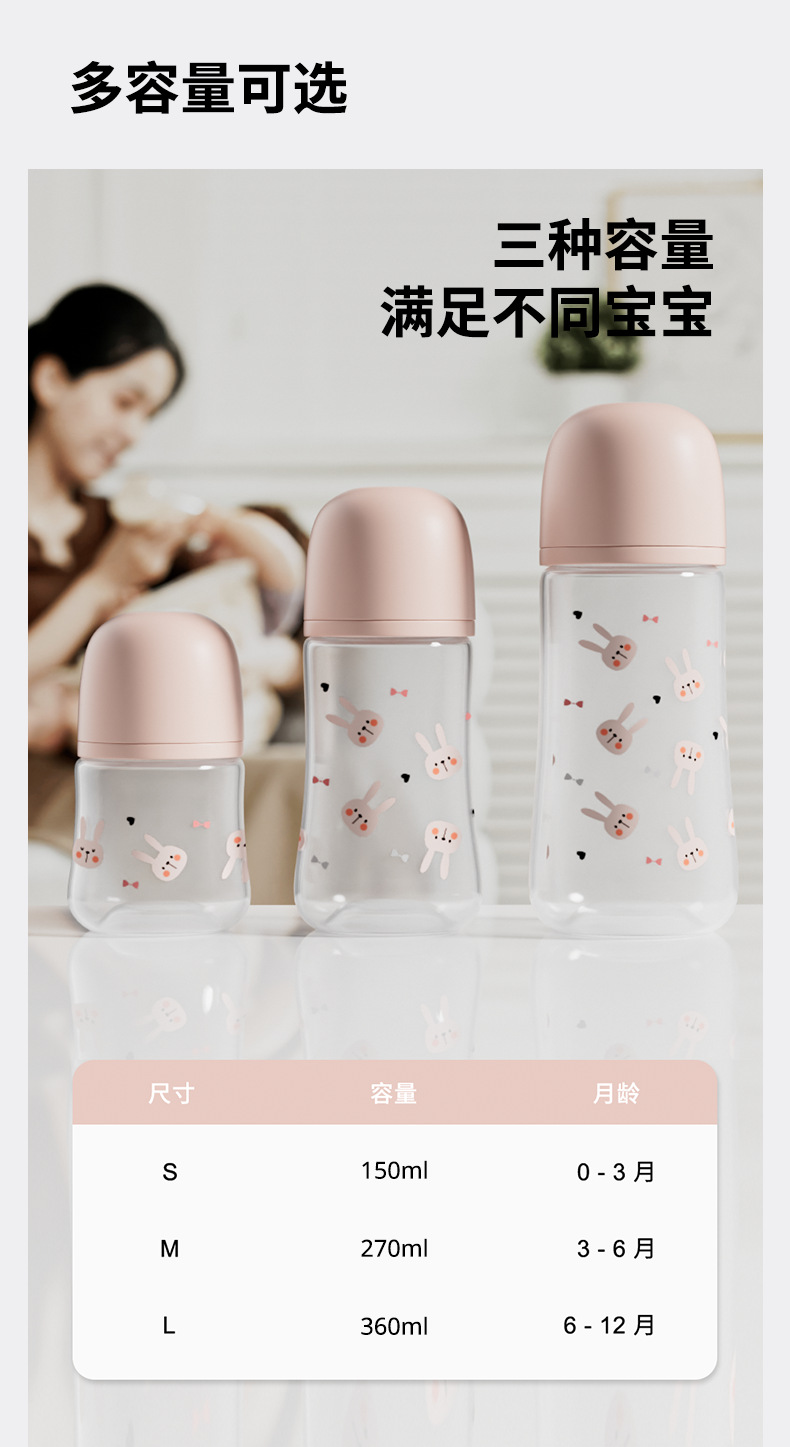 新生婴儿宝宝奶瓶耐摔喝奶防胀气初生0一6个月1到2岁以上防呛套装详情4