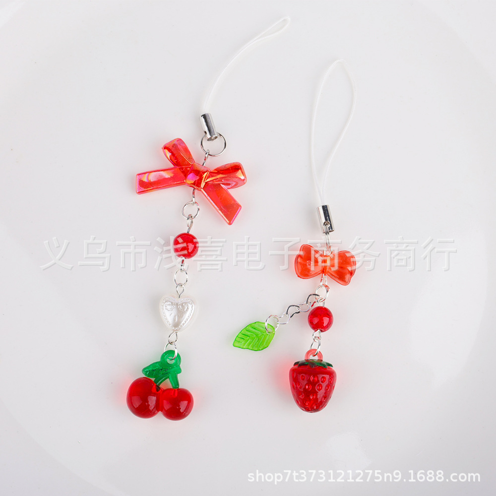Original red cherry mobile phone pendant, strawberry gumbun chain, gumbun pendant, card book, bag pendant, keychain, lanyard pic 2