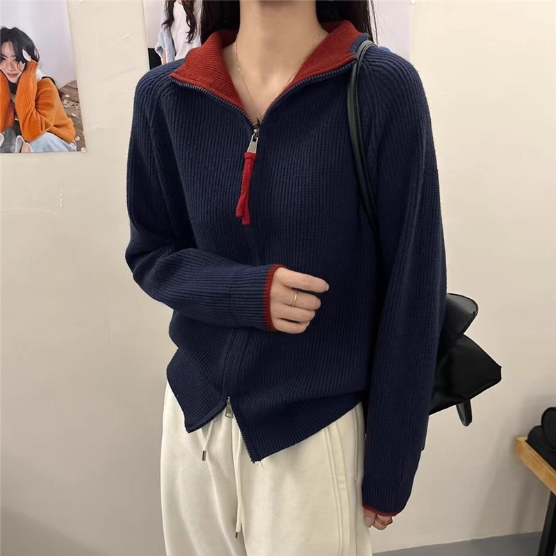 半拉链针织开衫外套女2025秋冬新款立领毛衣女高级感韩系女式上衣详情3