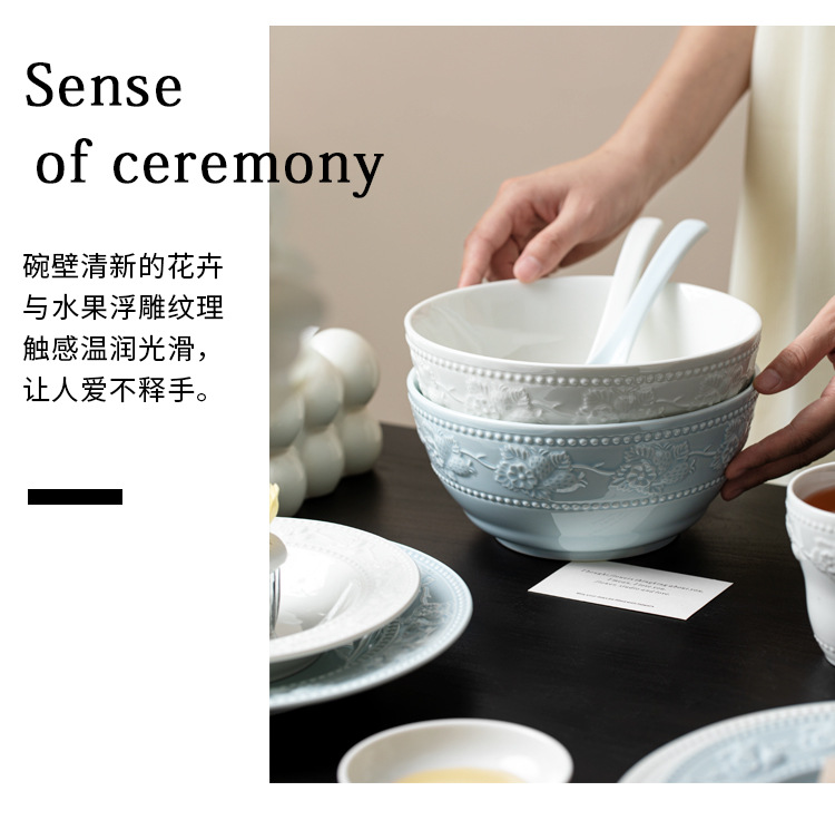 陶瓷餐具古典轻奢浮雕碗盘家用米饭汤碗杯子组合高级感碗碟套裝详情10
